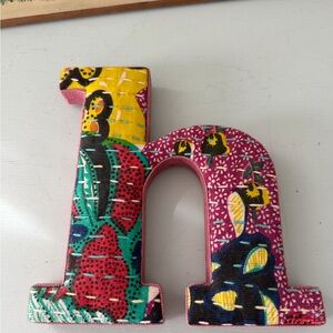 Anthropologie Letter H Lower Case Fabric Patchwork Boho Wall Decor Multicolor